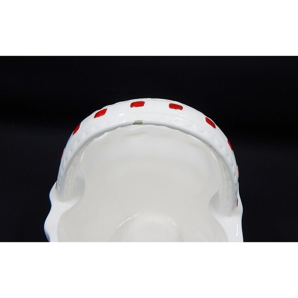 Lefton Christmas Holiday Holly Berry Handled Basket Hand-Painted White Red Bow - Picture 8 of 12